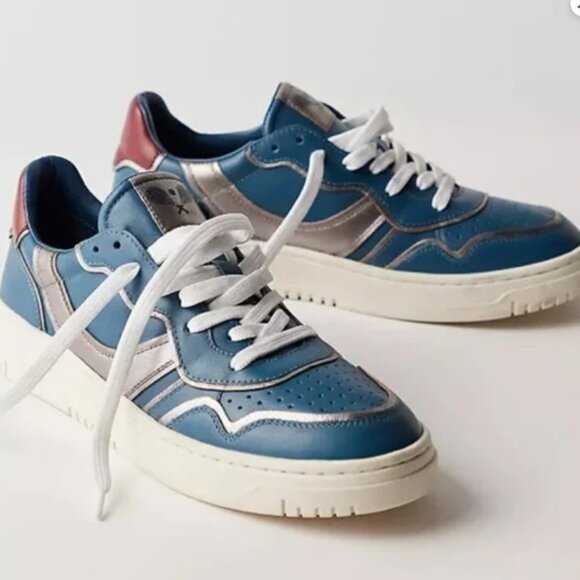 new FREE PEOPLE Retro Thirty Love Sneakers Blue Combo $138 Retail 255 4S2 - Picture 1 of 9